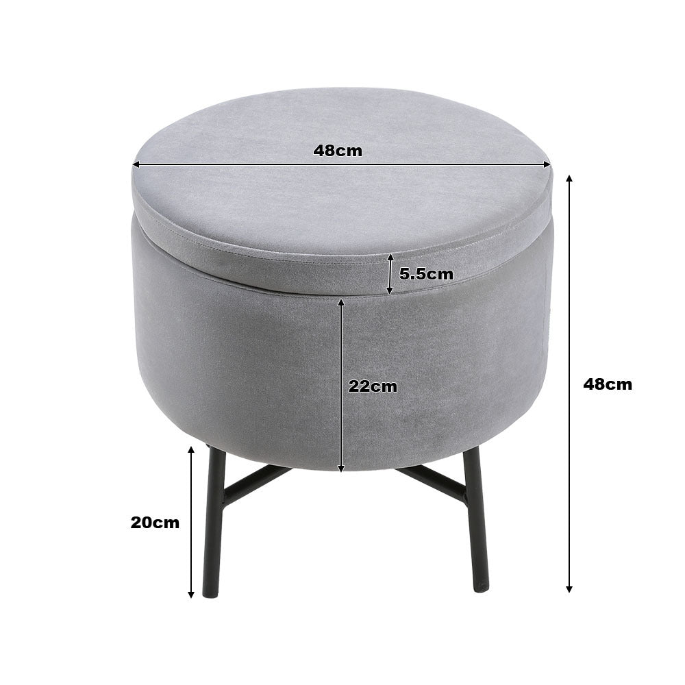 Gray Velvet Ottoman with Metal Legs