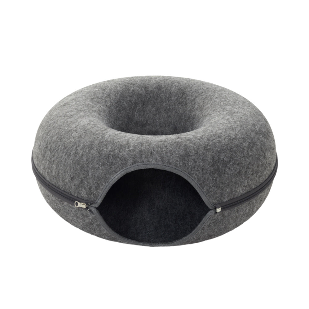 Dark Grey 50cm Round Felt Cat Tunnel Bed Cave Bed for Small Pets