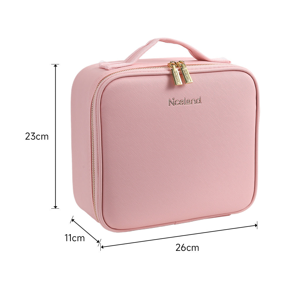 Pink Large Travel Makeup Bag with LED Mirror