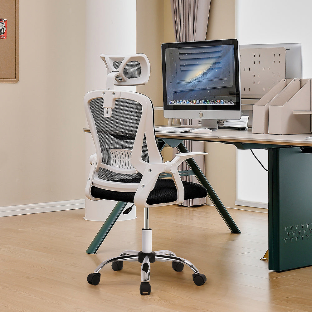 Swivel Office Chair with HeadrestWhite