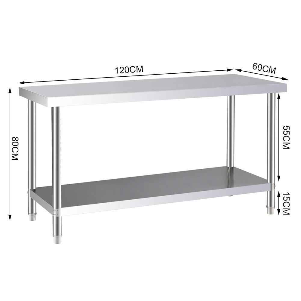 120CM Kitchen Work Table Steel Frame with Lower Shelf