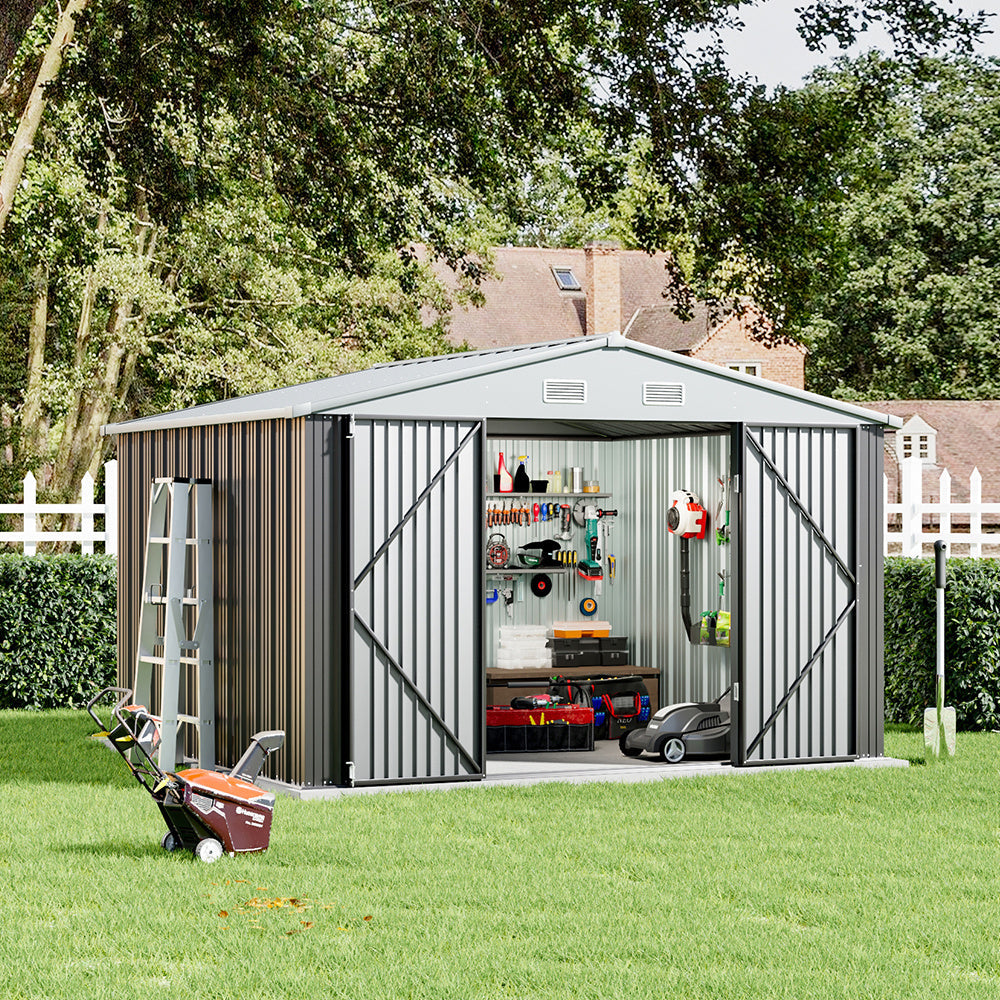 Grey 265.6cm Outdoor Garden Metal Storage Shed