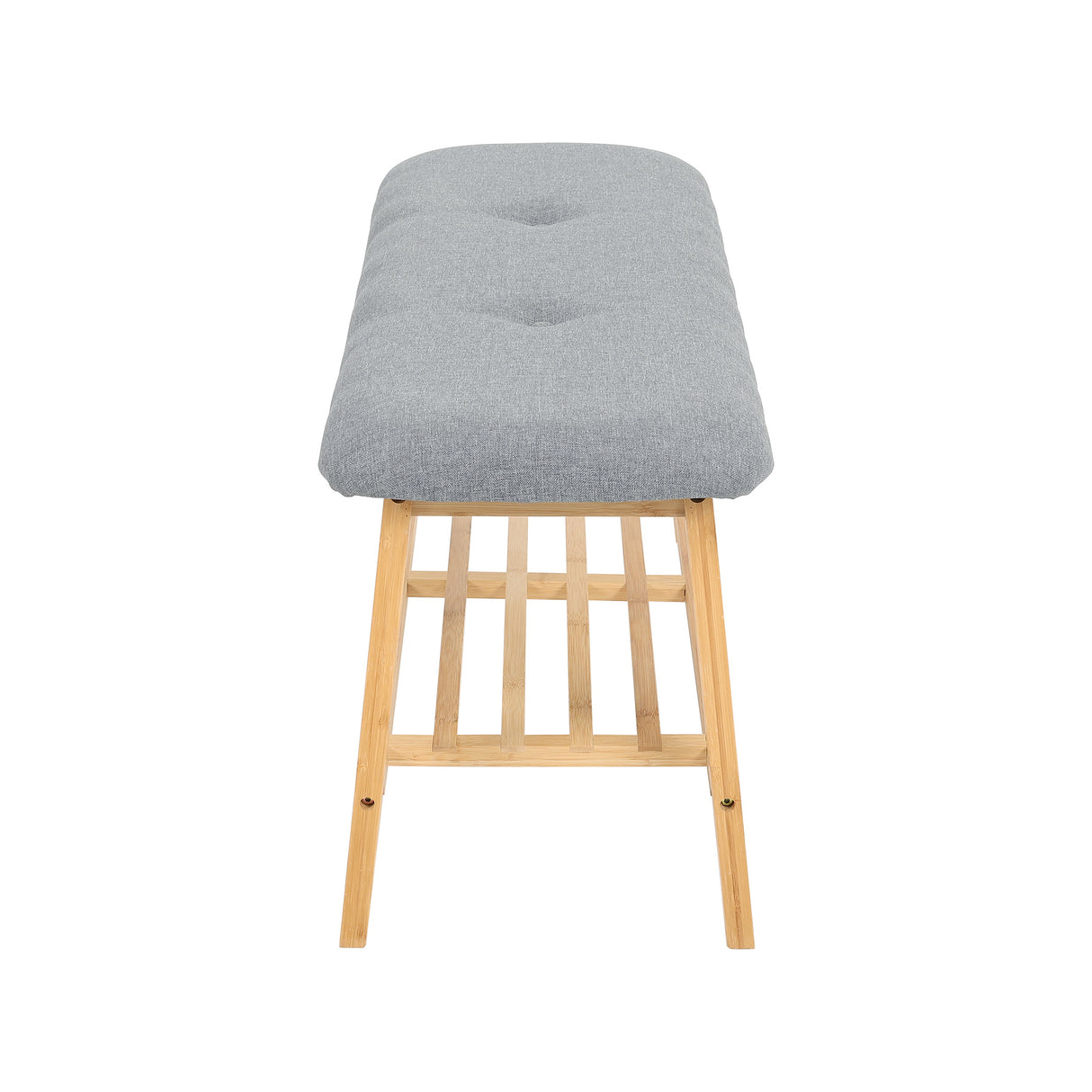 2 Tier Hallway Bamboo bench with Linen Cushion Shoes Storage Rack Grey