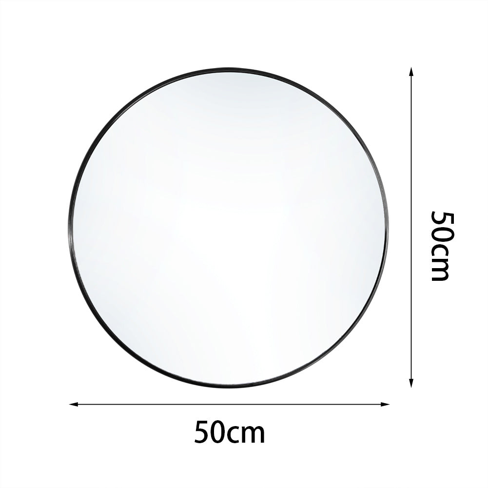 Modern Wall Mounted Slim Frame Round Mirror, Black 50cm