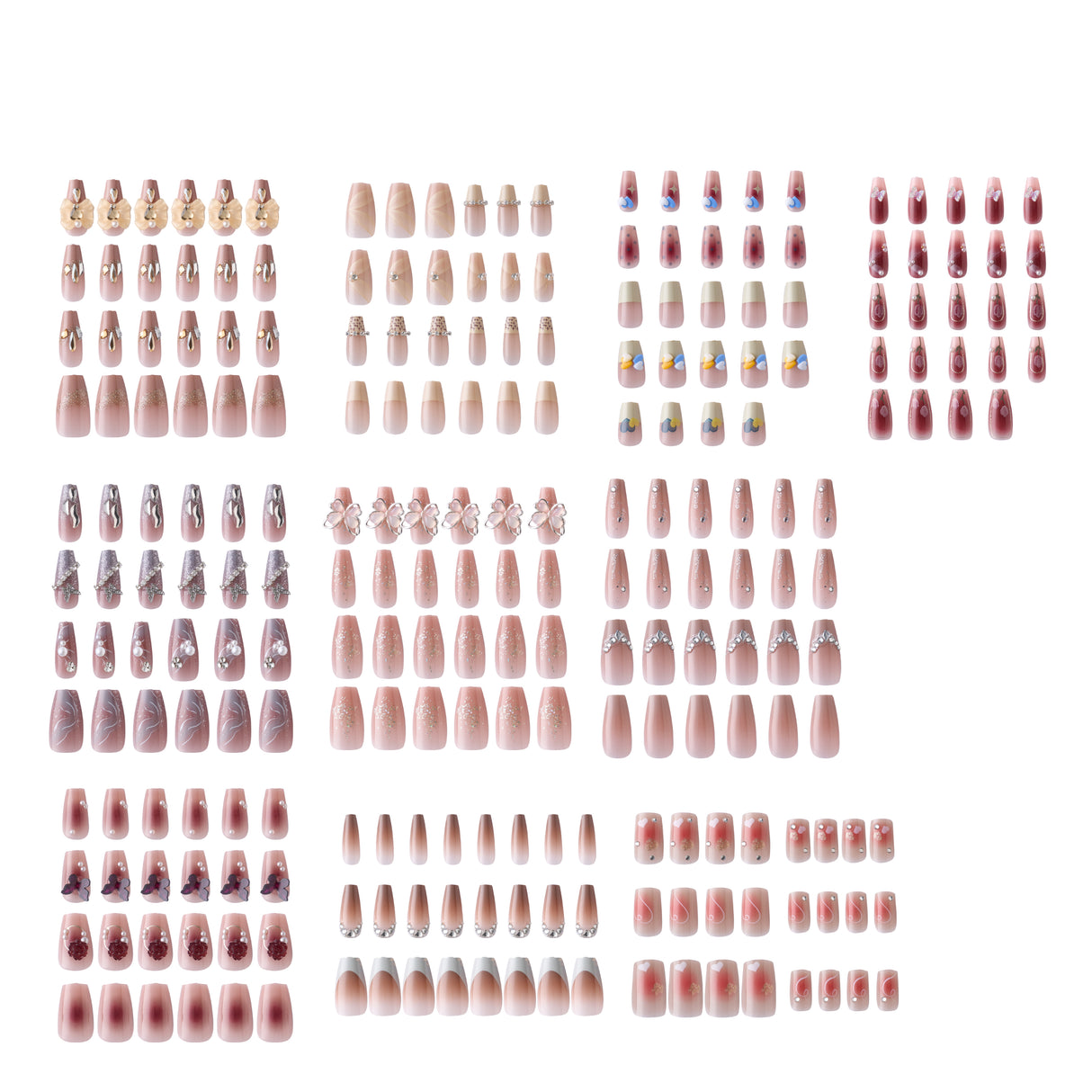 240PCS Rhinestone Press On Nails Glossy Fake Nails Manicure Set