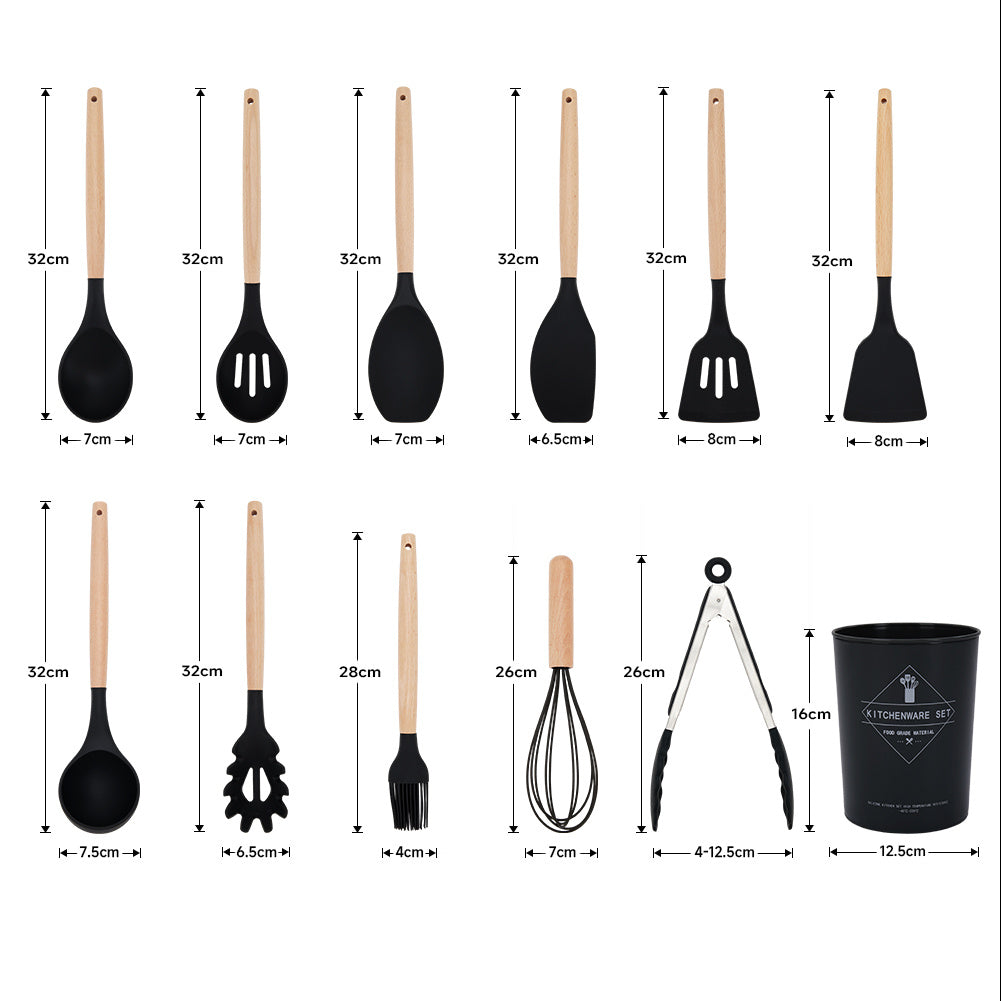 Black 11 Piece Silicone Kitchen Utensil Set for Nonstick Cookware