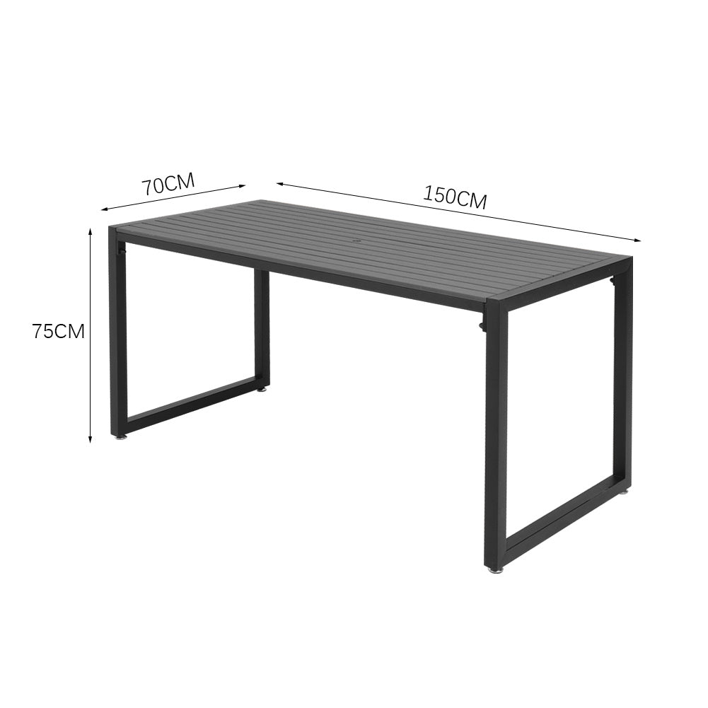 3 Pcs Modern Outdoor Garden Dining Table and Bench Set, Grey