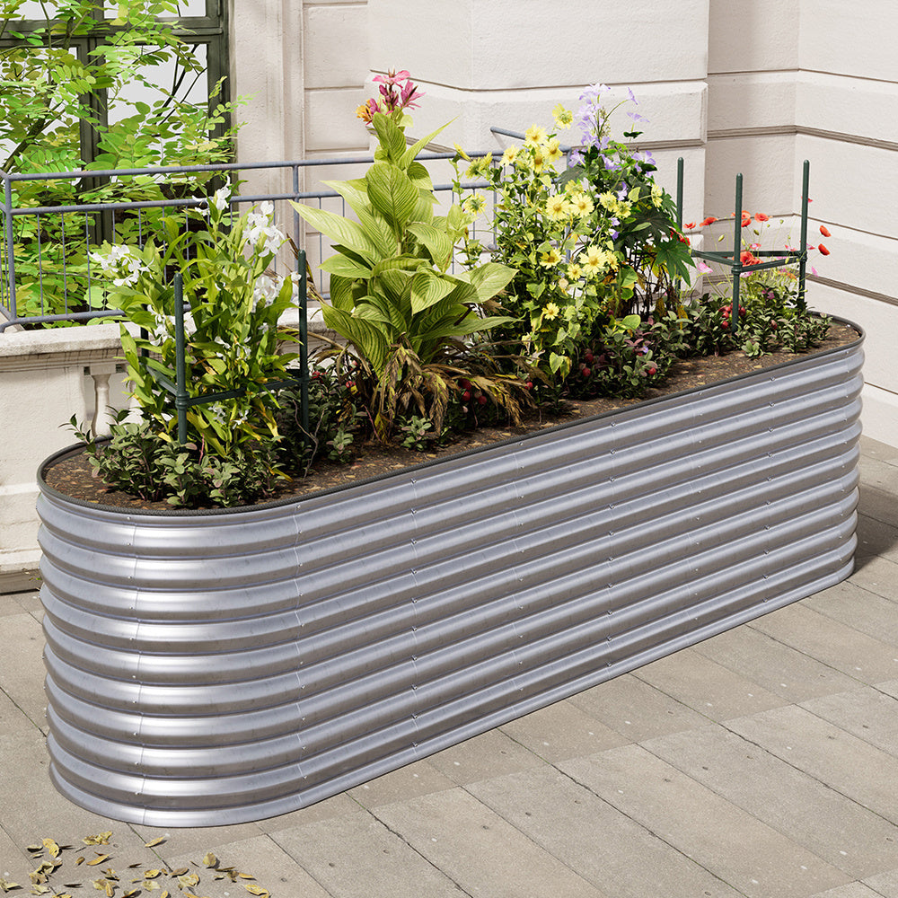 320cm Silver Oval Shaped Galvanized Steel Raised Garden Bed