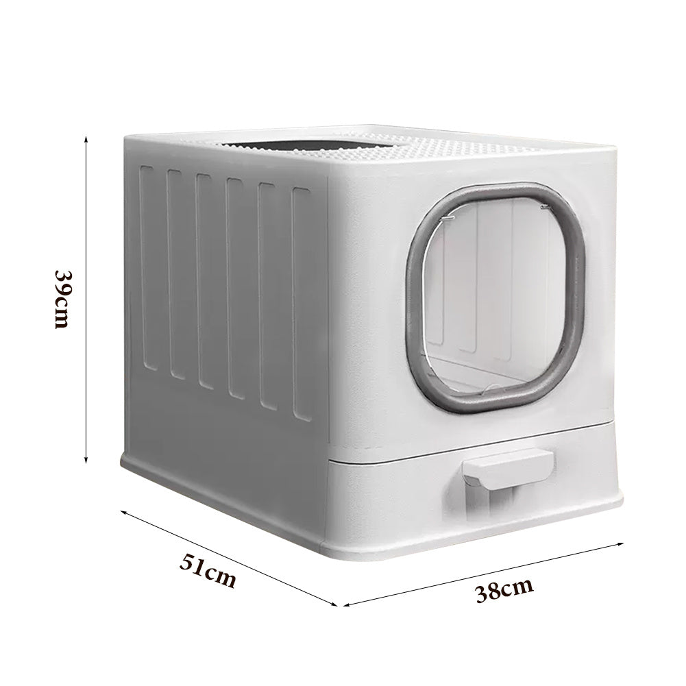 Grey Enclosed Folding Cat Litter Box Toilet with Scoop