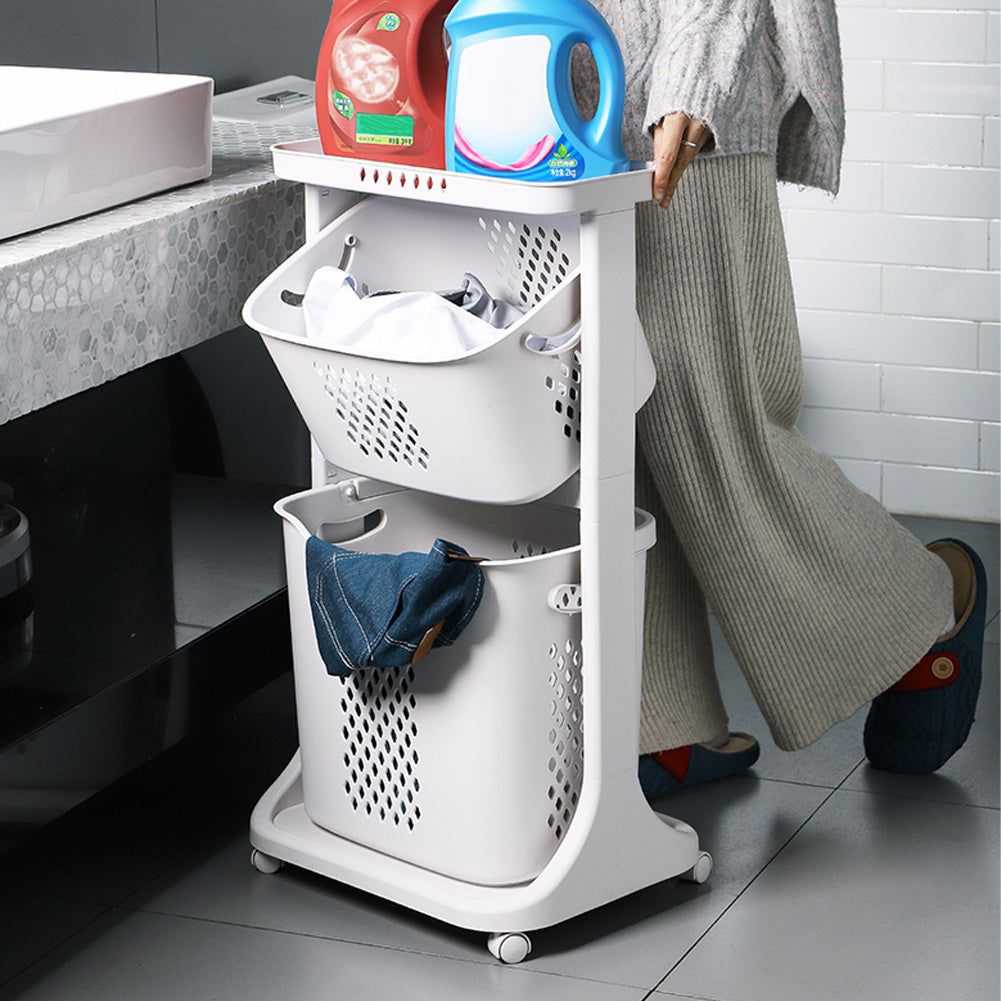 Rolling Laundry Basket with Tilted Bins and Large Capacity Storage Organizer