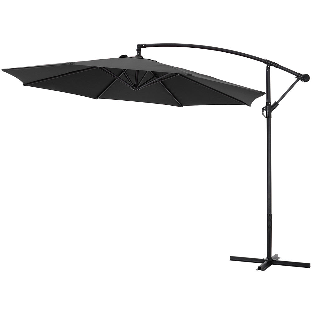 Garden 3M Black Banana Parasol Cantilever Hanging Sun Shade Umbrella Shelter with Cross Base