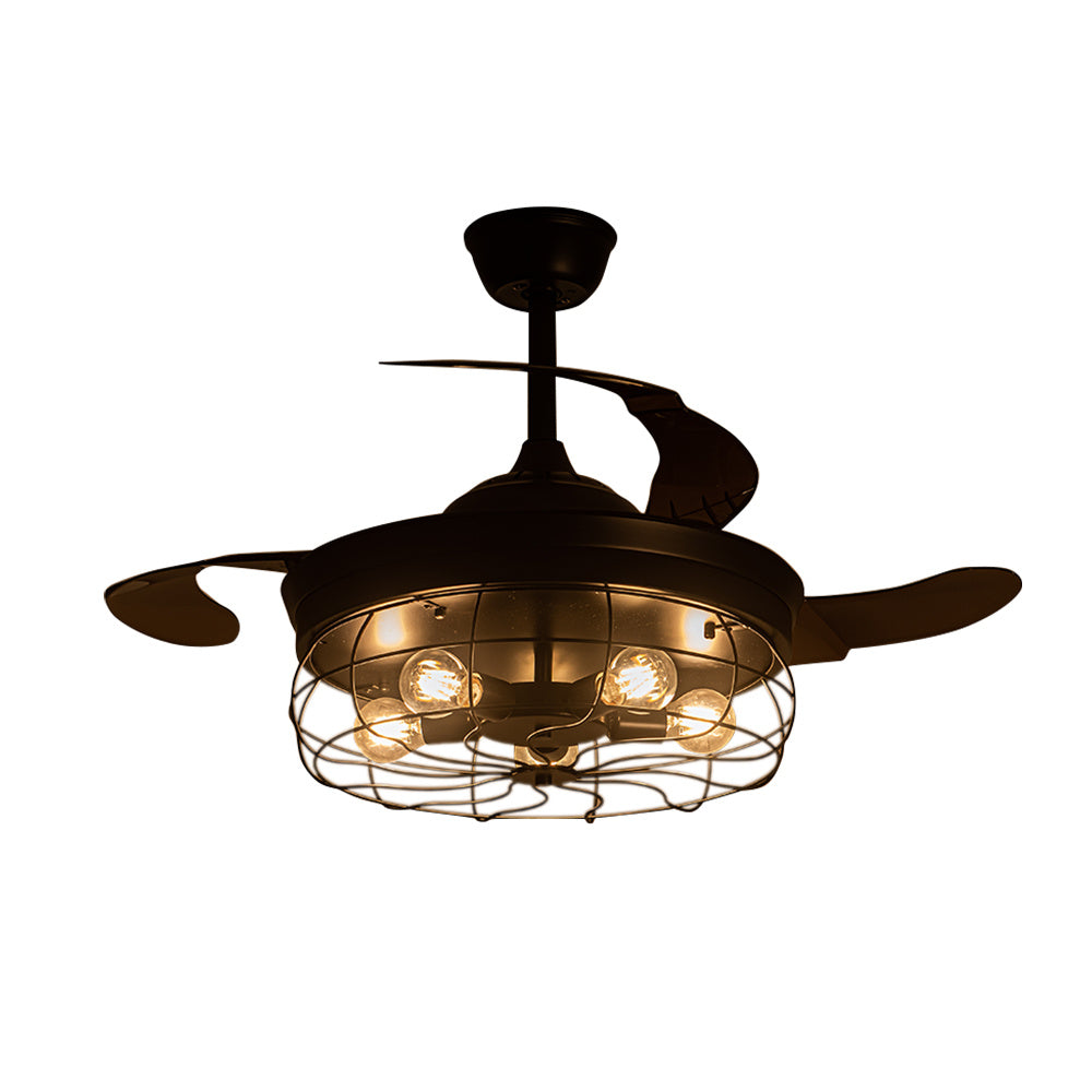 Black Cage Style Ceiling Fan with Lights
