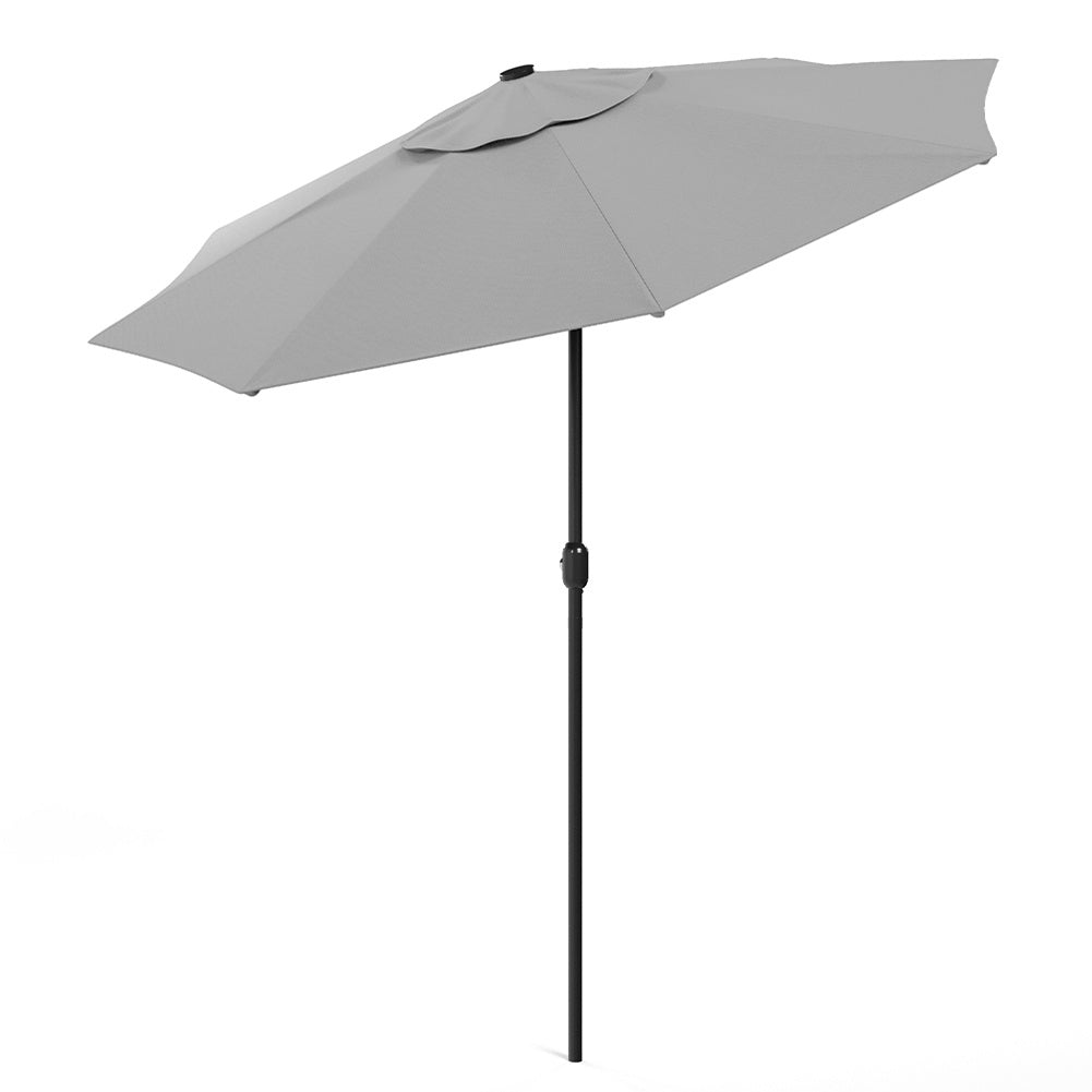 3M Large Garden LED Parasol Outdoor Beach Umbrella with Light Sun Shade Crank Tilt No Base, Light Grey