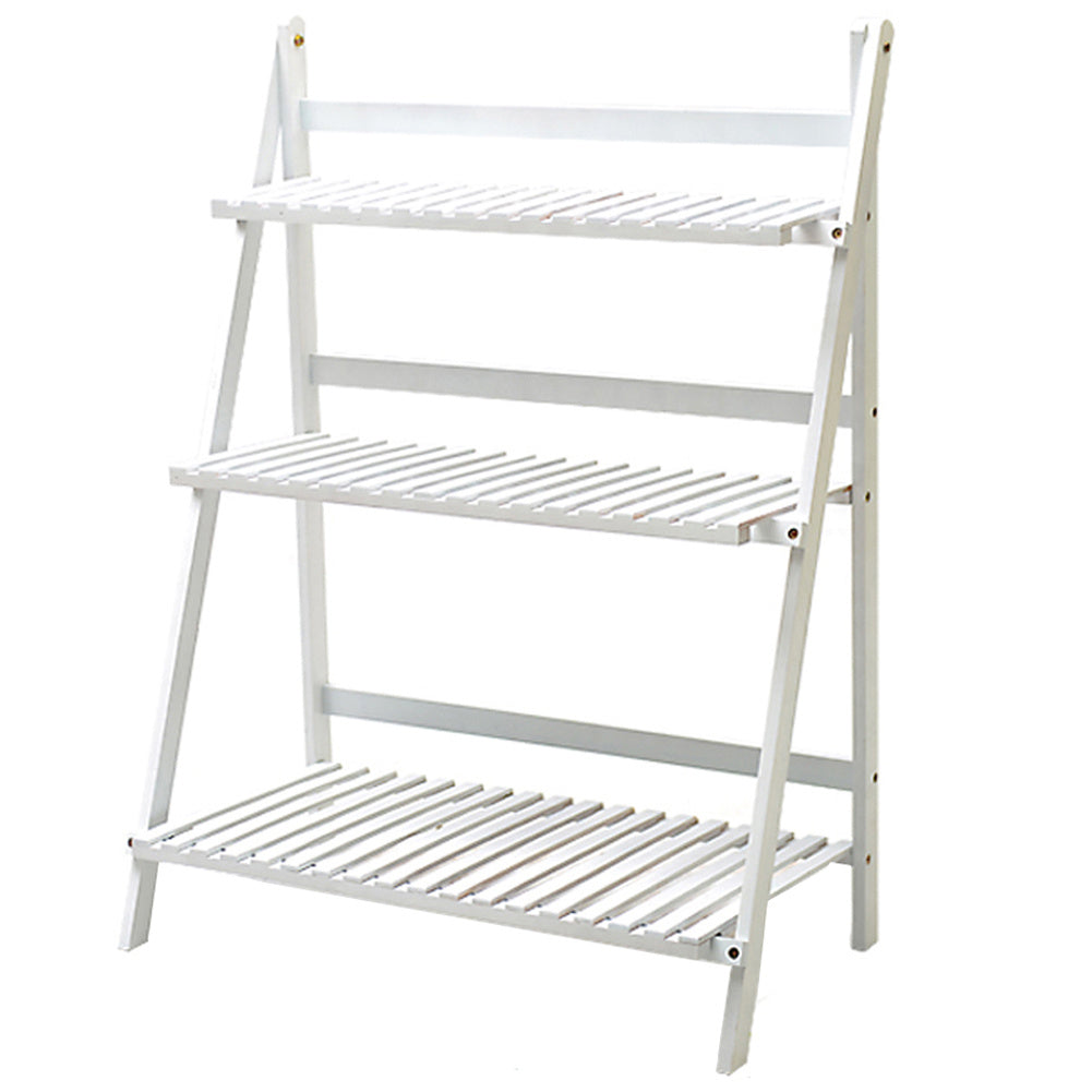 3 Tier Ladder Foldable Plant Pot Stand, White