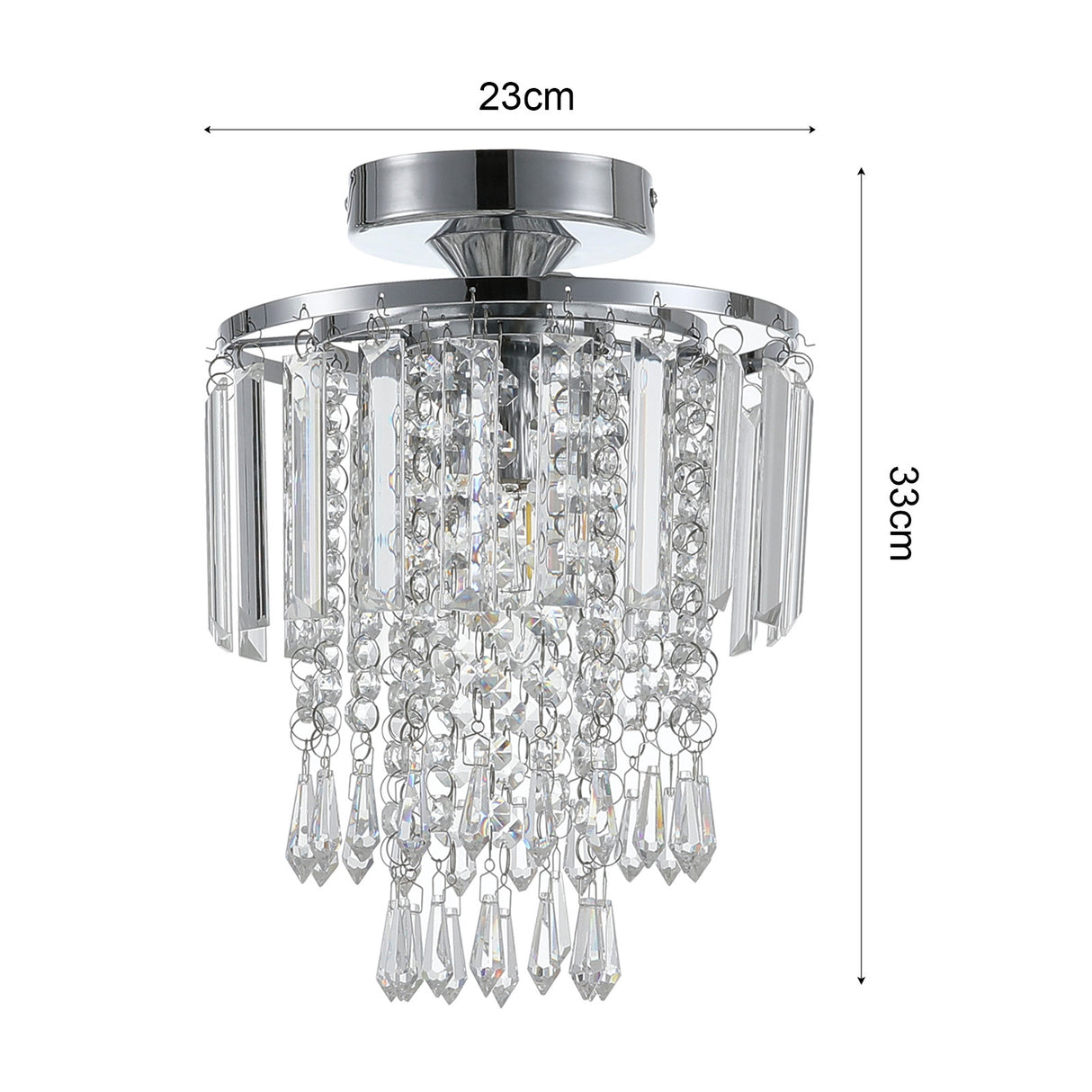Chrome 23x33cm Living Room Crystal LED Ceiling Light
