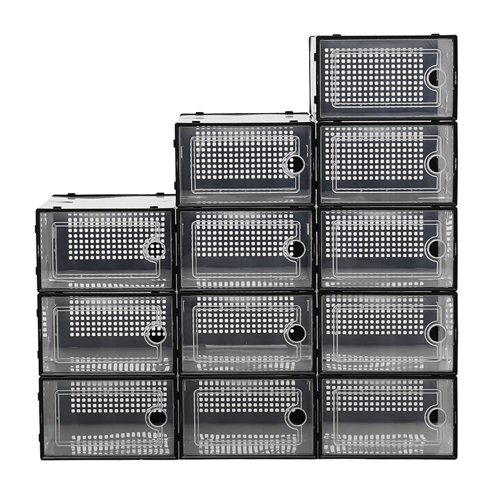 Black 12 Stackable Shoe Storage Box Organiser