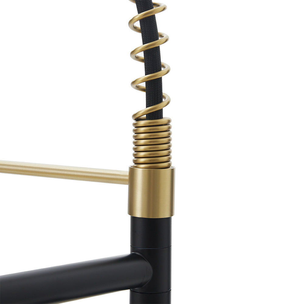Gold Black Stainless Steel Kitchen Faucet with Pull Down Spring Spout
