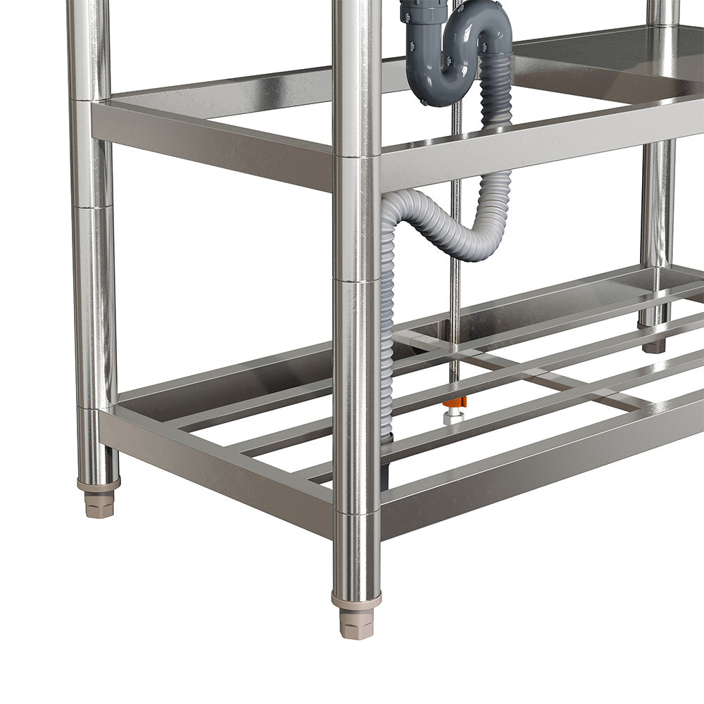 Silver 100cm W Stainless Steel Compartment Sink with Shelves