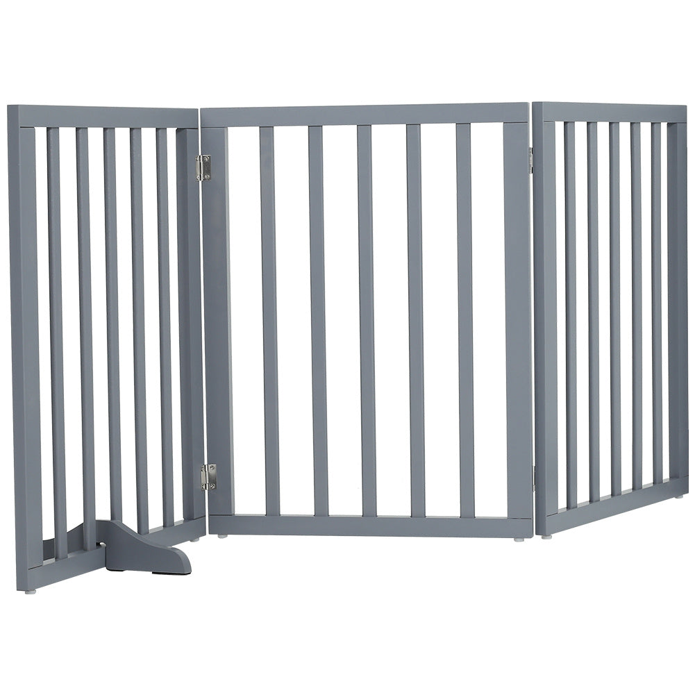 Foldable Wood Pet Free Standing Indoor Gate Grey 3 Panels