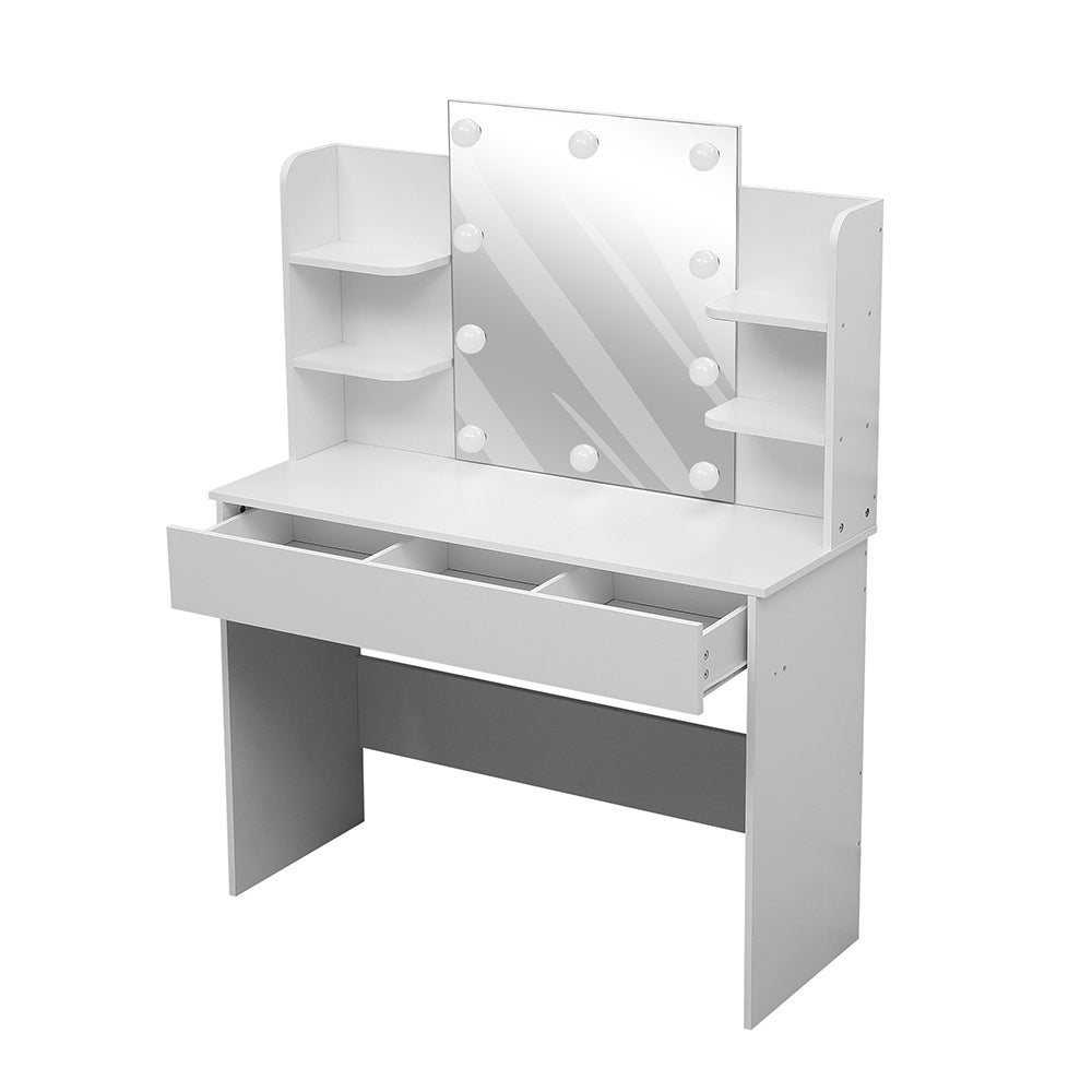 Hollywood Vanity Desk with LED Mirror Shelves and Storage Drawer