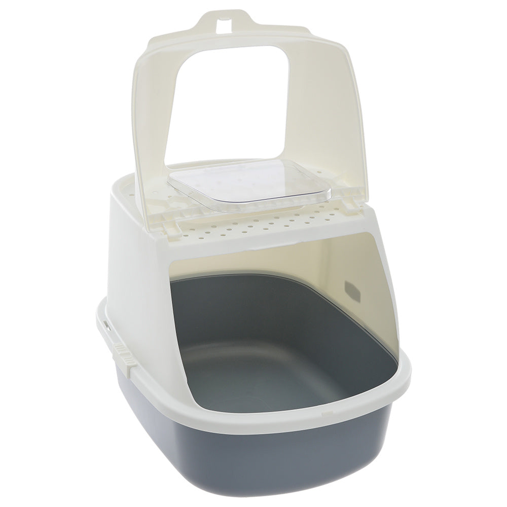 Grey Large Hooded Cat Litter Box with Scoop