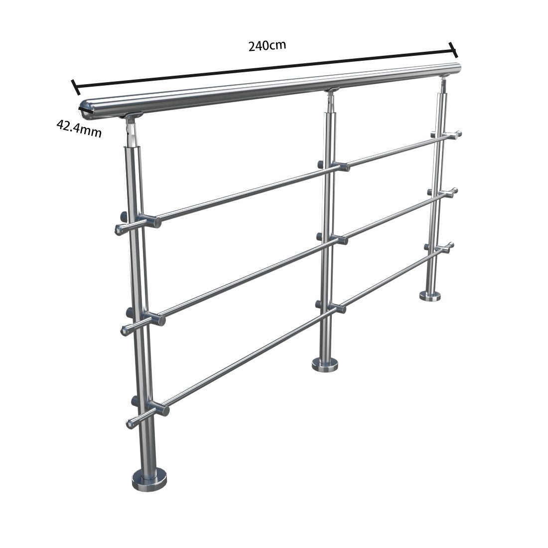 240CM Handrail Stainless Steel Balustrade With 3 Crossbars