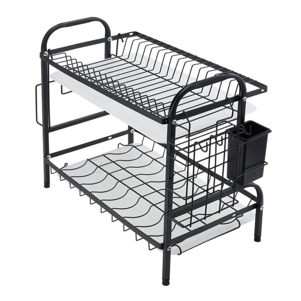 2-Tier Black Steel Dish Drying Rack