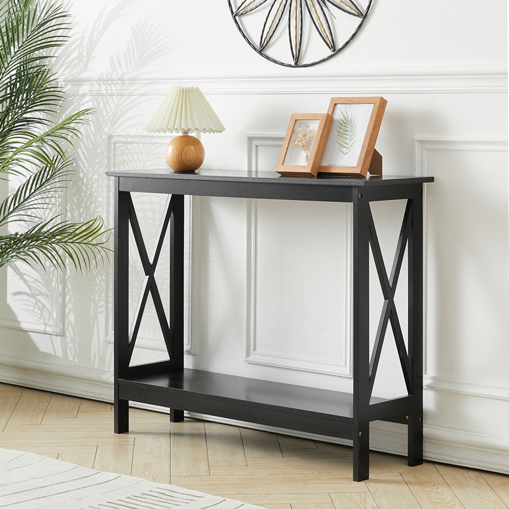 Wooden Console Table with Shelf, Black