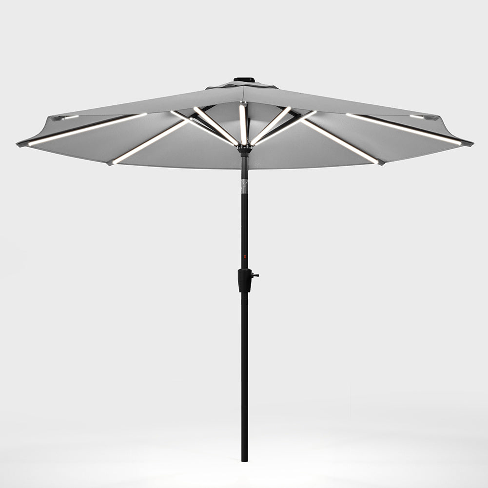 3M Light Grey Large Garden LED Parasol Outdoor Beach Umbrella with Light Sun Shade Crank Tilt No Base