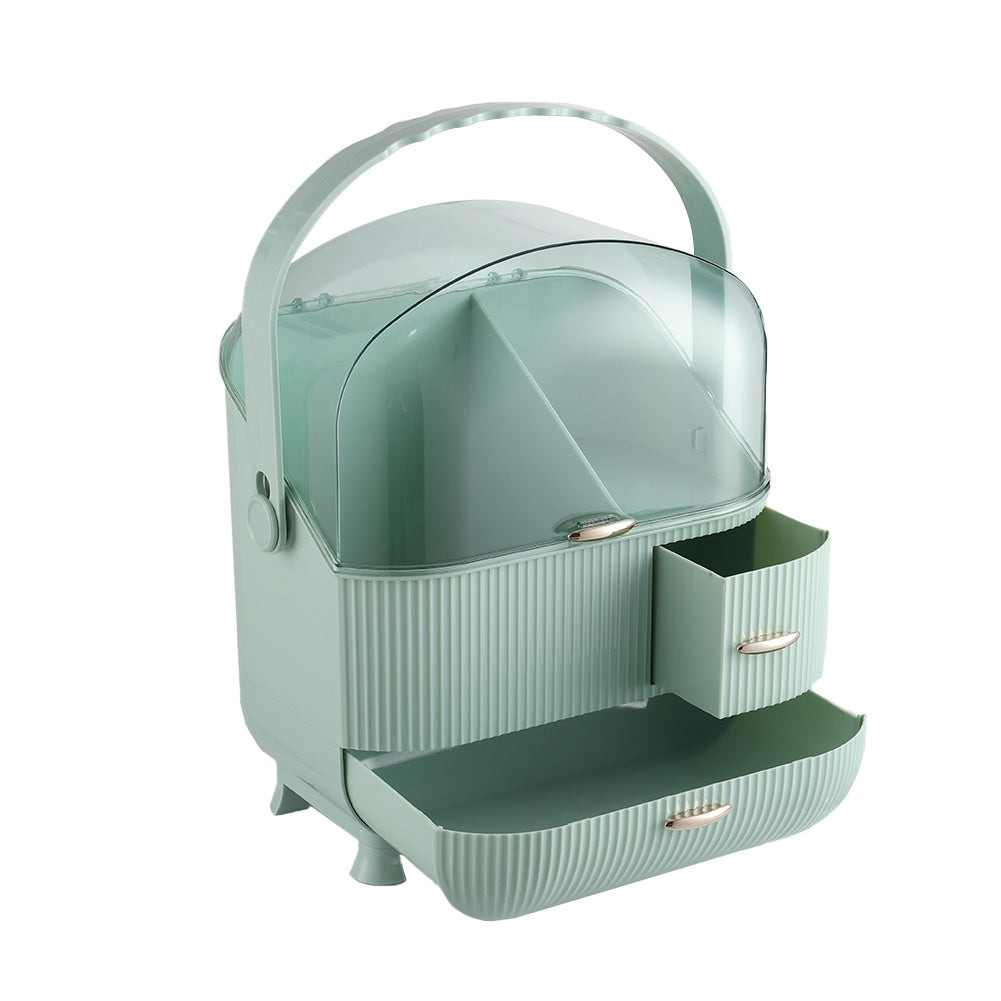 Light Green Large Dustproof Makeup Cosmetic Organizer with Handle