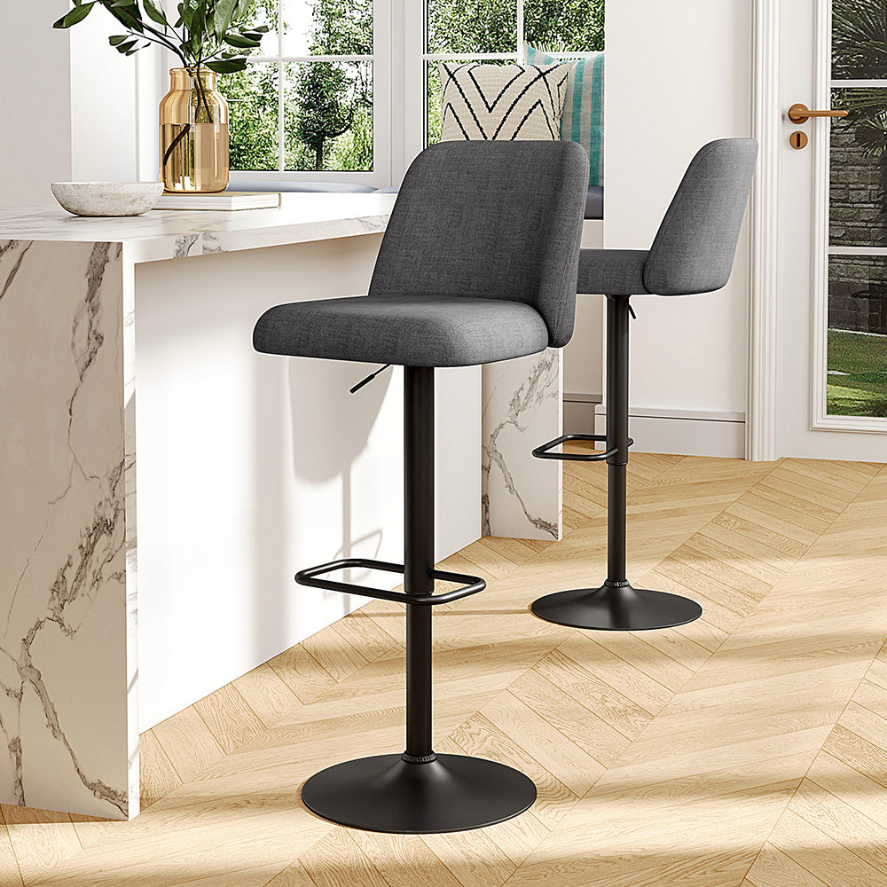 2 Set Linen Swivel Counter Bar Stools with Mid Backrest,Grey