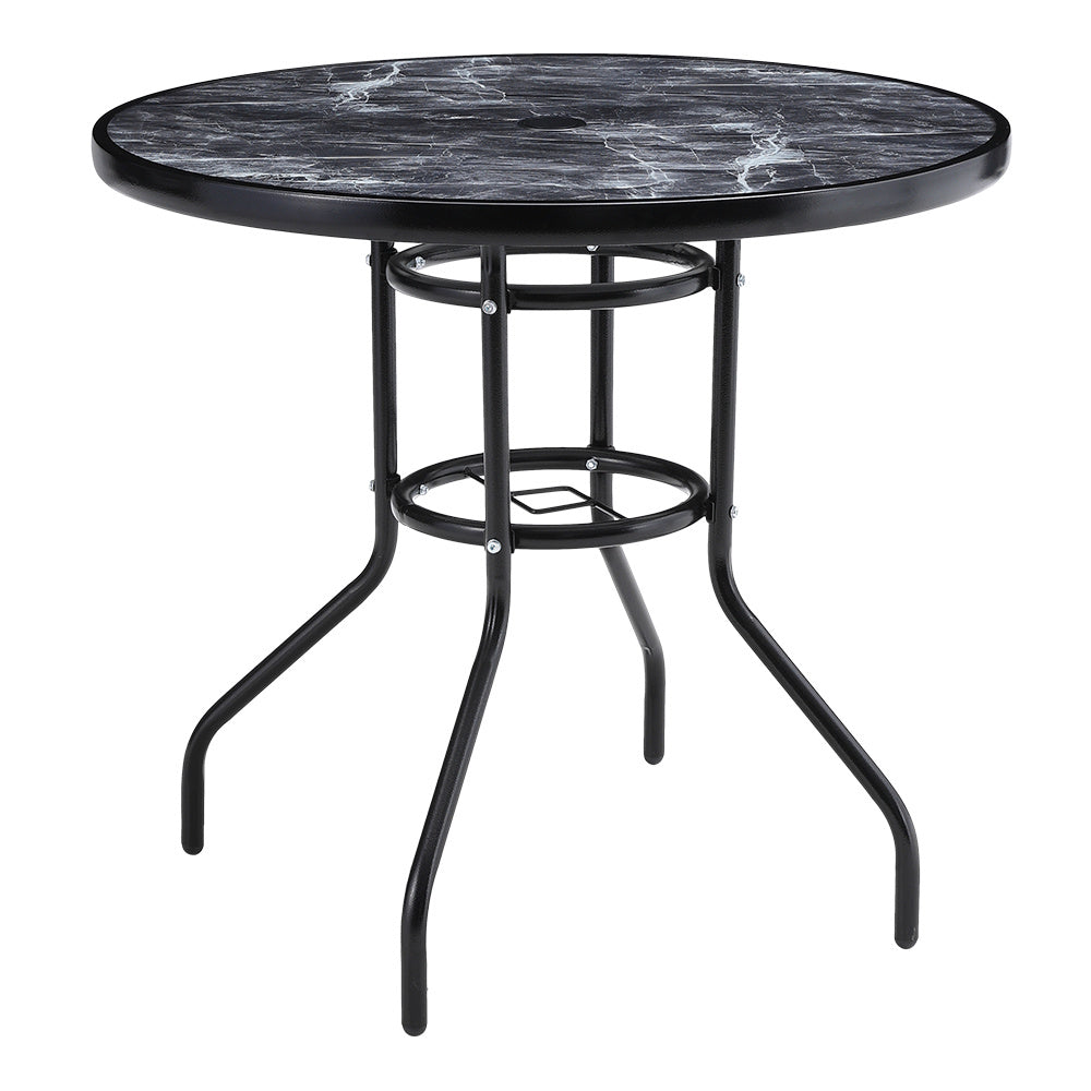Black Round Garden Tempered Glass Marble Coffee Table