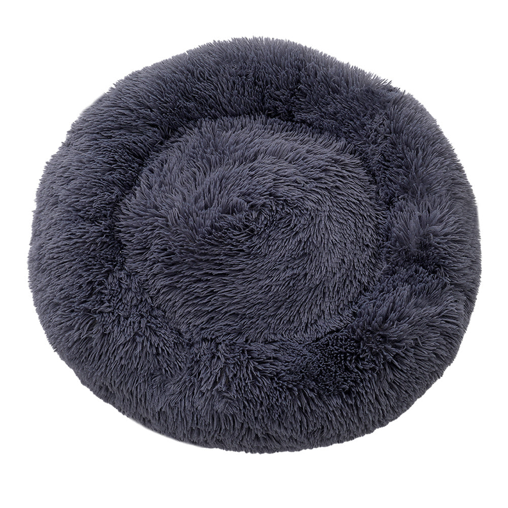 60CM Round Faux Fur Fluffy Shaggy Sheepskin Pet Bed, Dark Grey