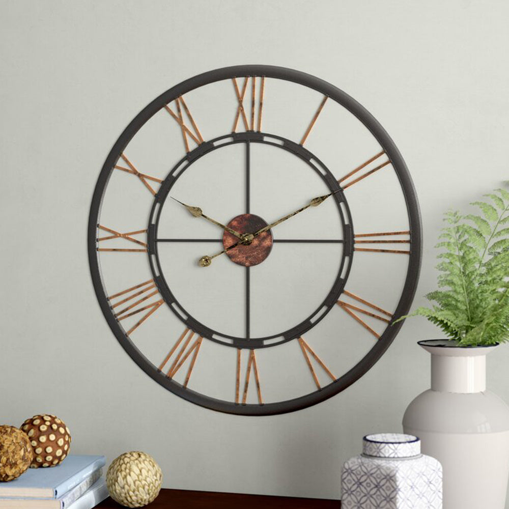 60CM Metal Roman Numerals Wall Clock, Black