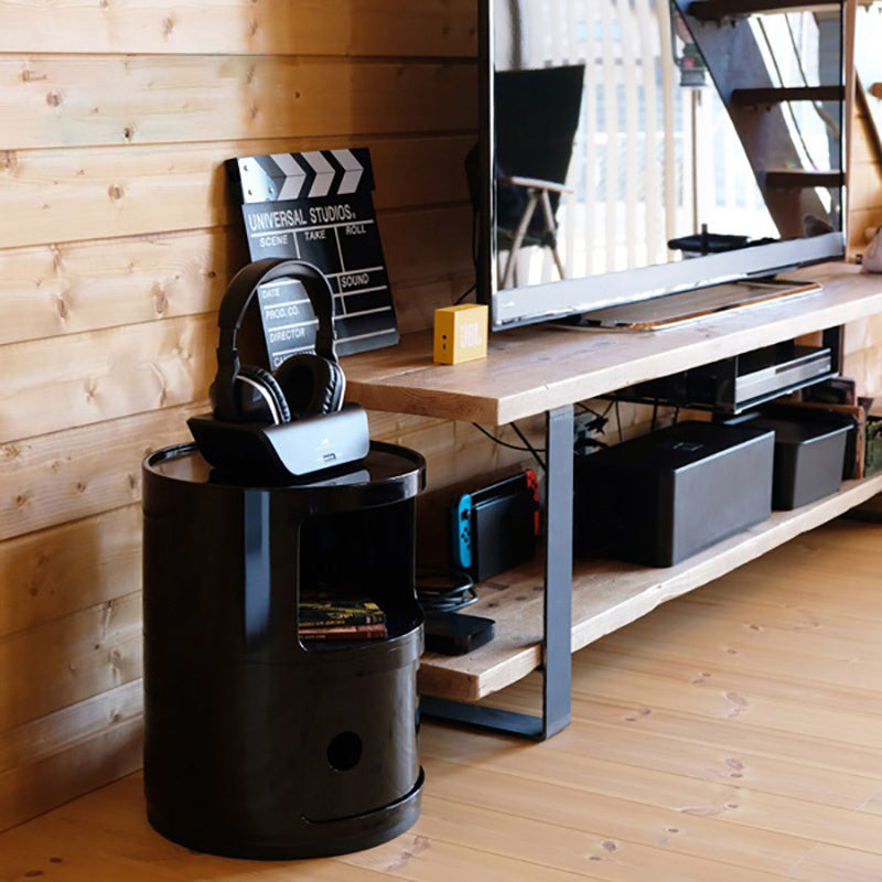 32cm Cylindrical 2 tiered Drawer Storage Drawer Unit Black