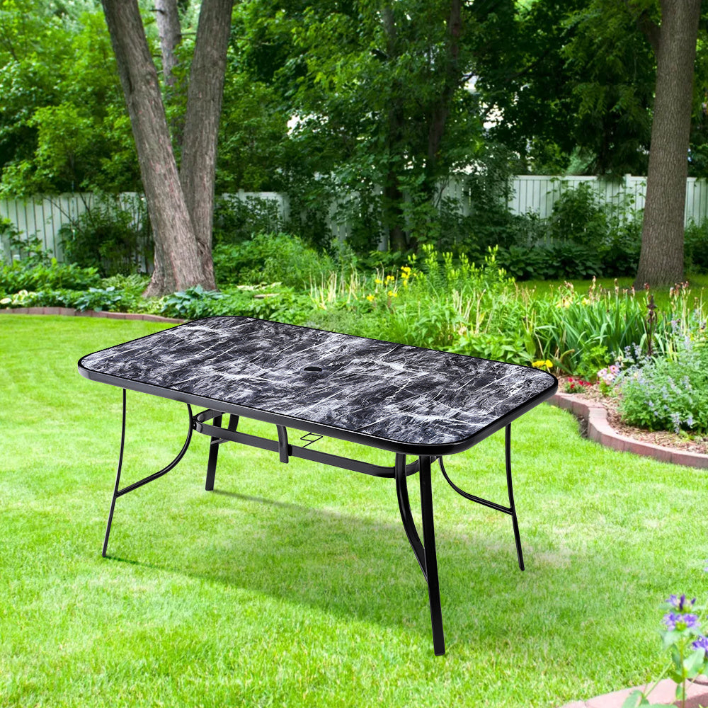 Black Rectangular 150cm Garden Tempered Glass Marble Coffee Table