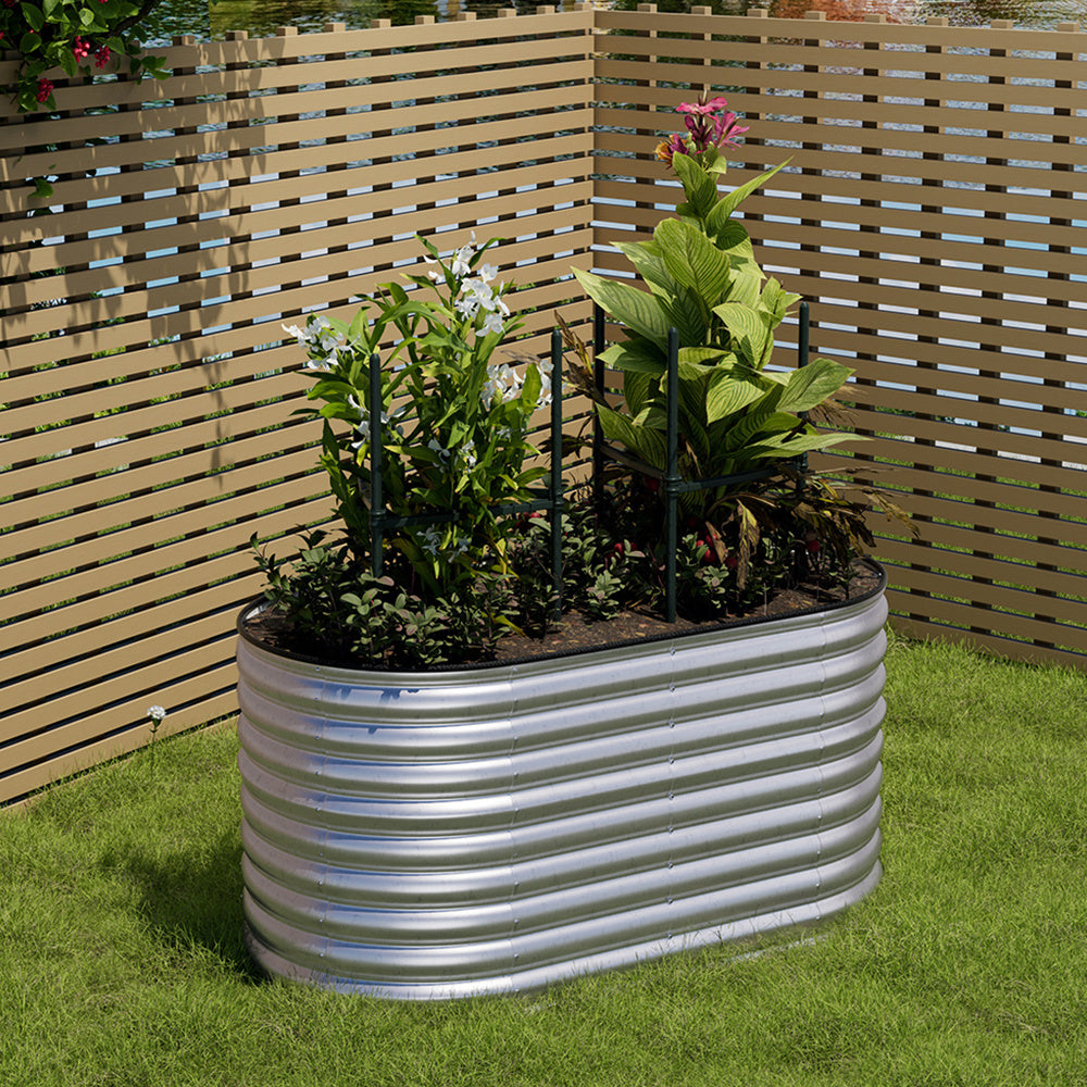 160cm Silver Oval Shaped Galvanized Steel Raised Garden Bed