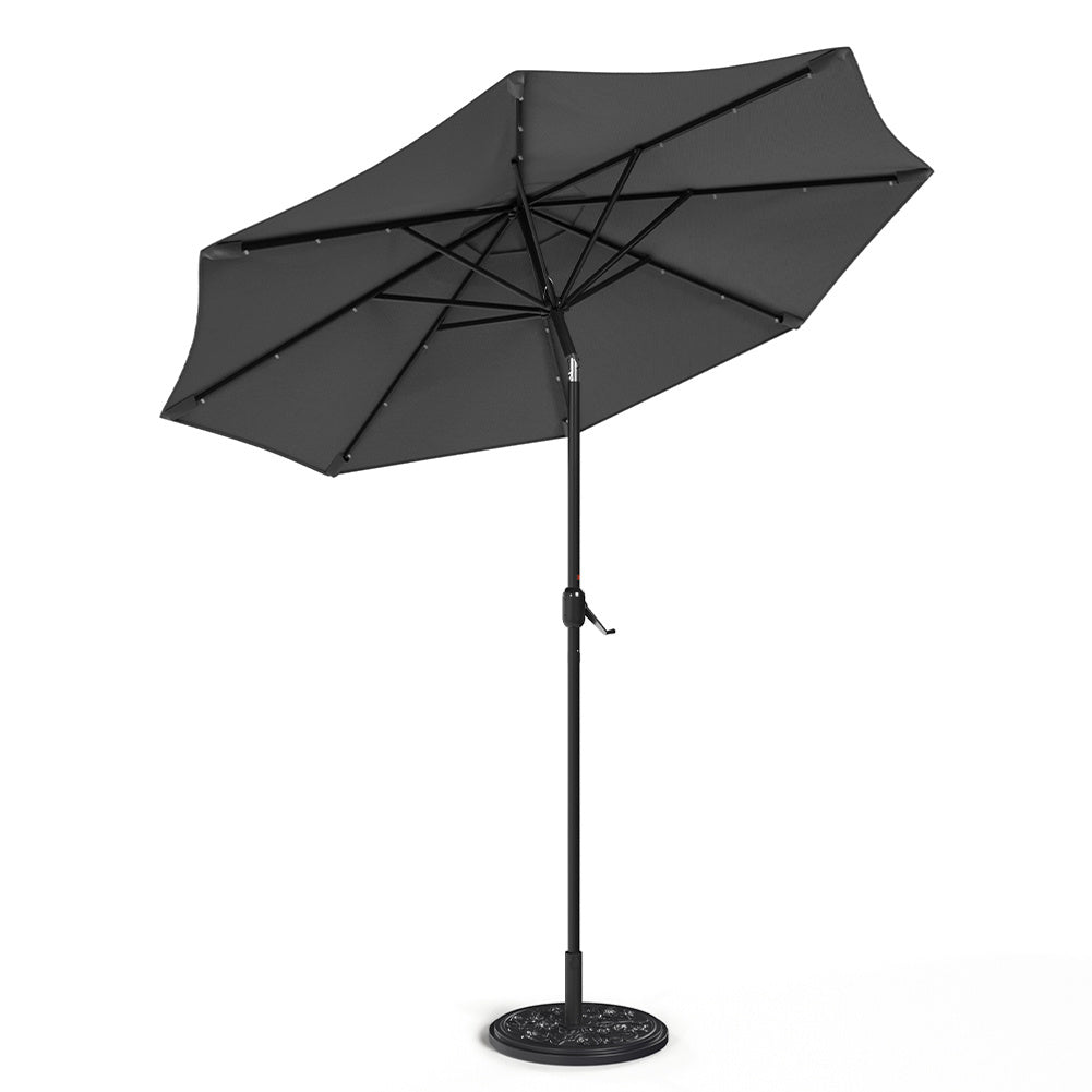 3M Large Garden LED Parasol Outdoor Beach Umbrella with Light Sun Shade Crank Tilt with 10KG Round Base, Dark Grey
