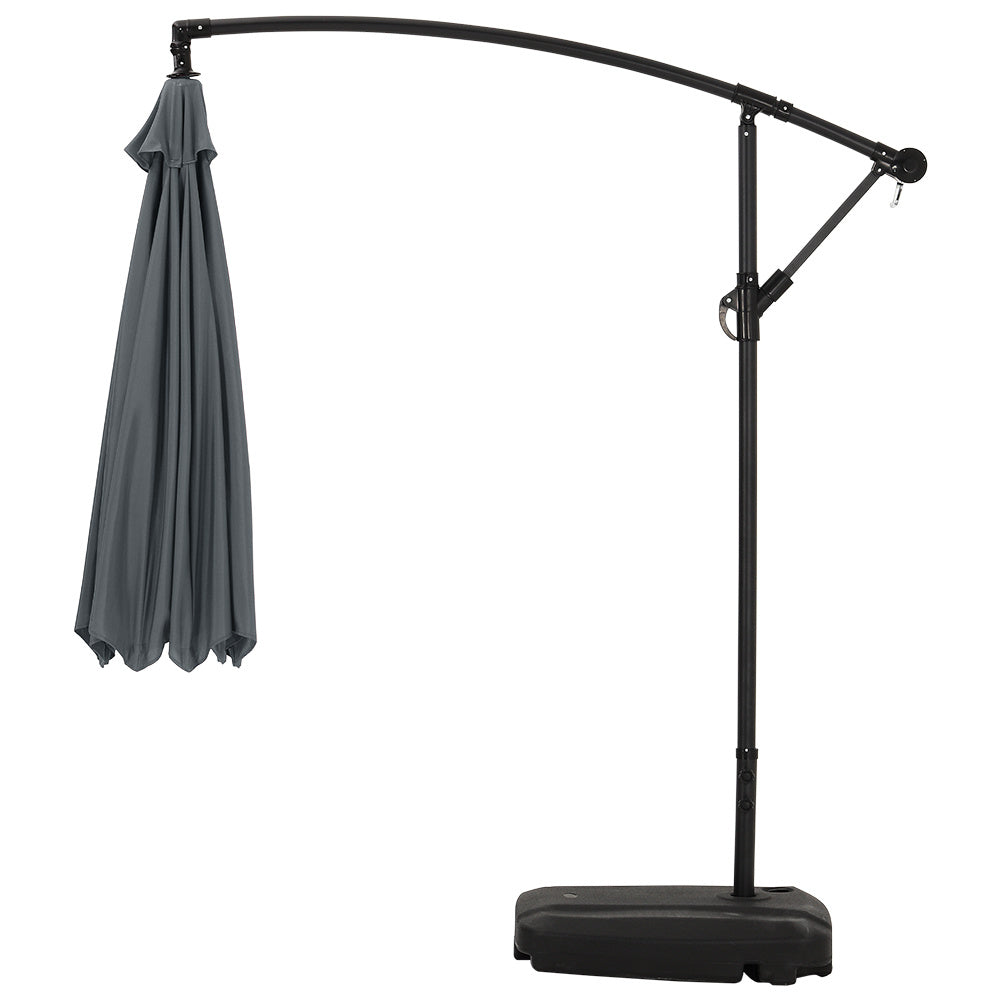 3M Garden Hanging Parasol Cantilever Sun Shade Patio Banana Umbrella, Dark Grey
