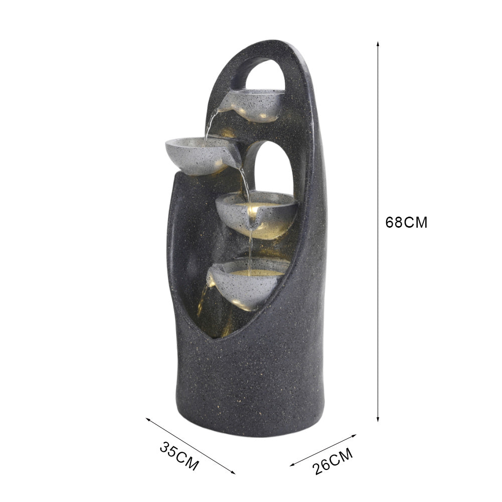 Grey 4 Tier Bowl Fountain LED Resin Water Feature