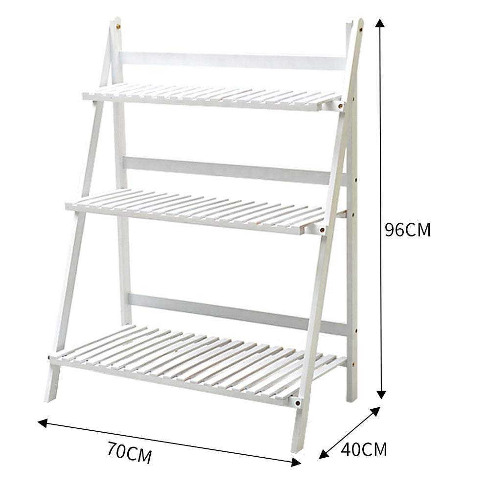 3 Tier Ladder Foldable Plant Pot Stand, White