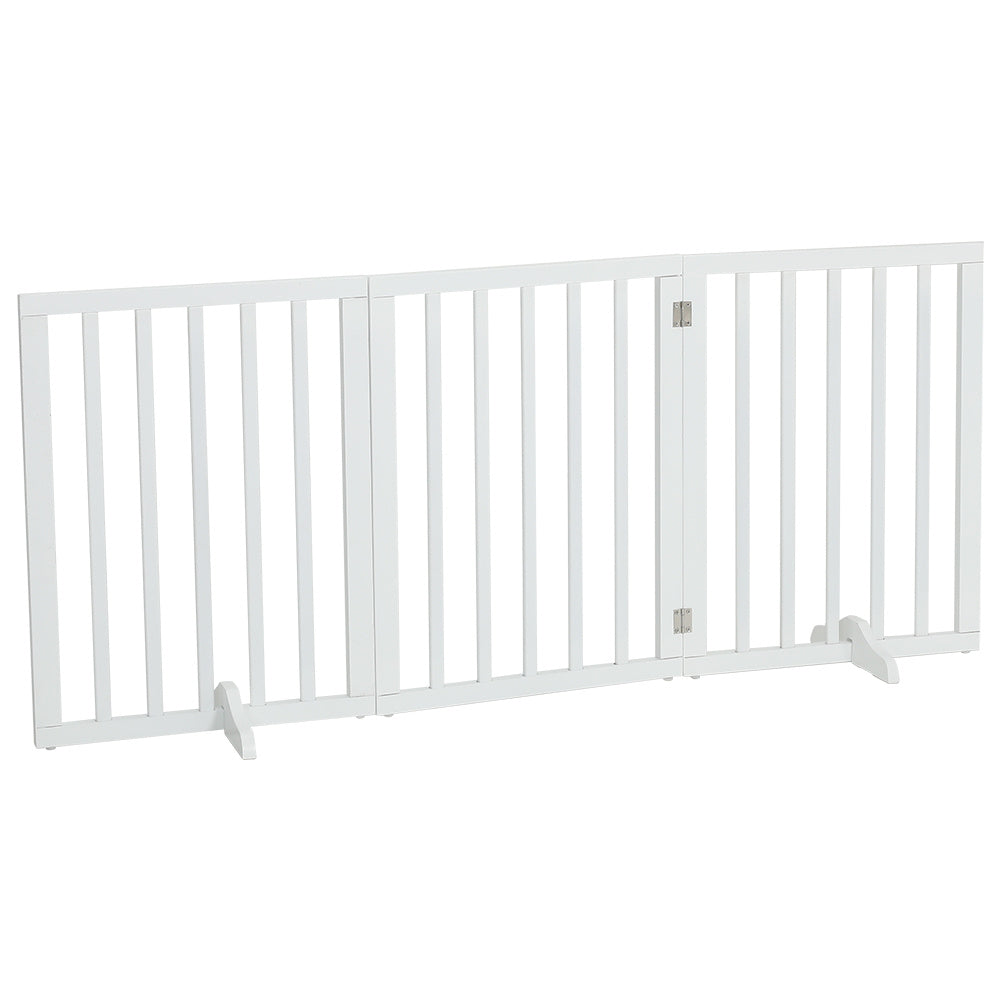 Foldable Wood Pet Free Standing Indoor Gate White 3 Panels
