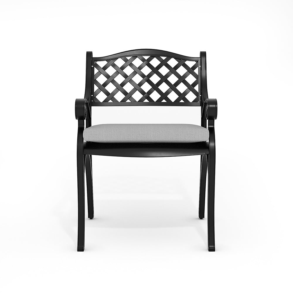 Outdoor 2PCS Black Cast Aluminium Garden Dining Chairs With Cushion