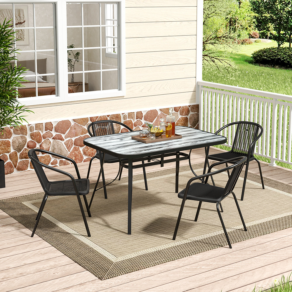 Garden Tempered Glass White Wood Grain Coffee Table with Four chairs