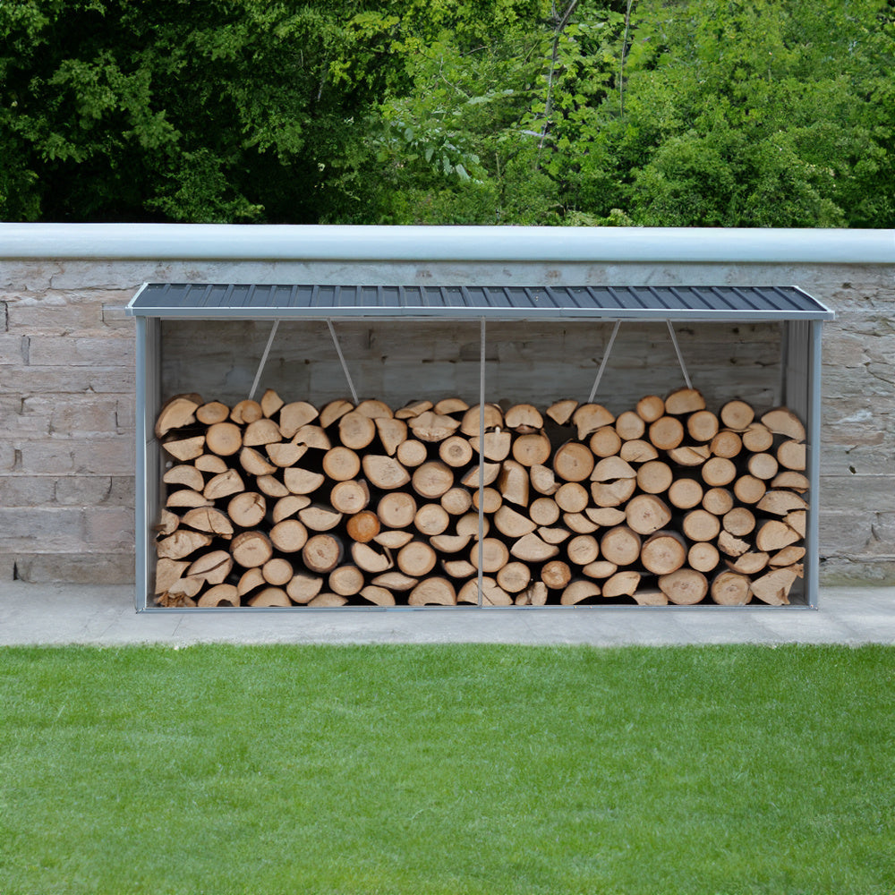 Charcoal Black Zinc Steel Firewood Log Storage Shed