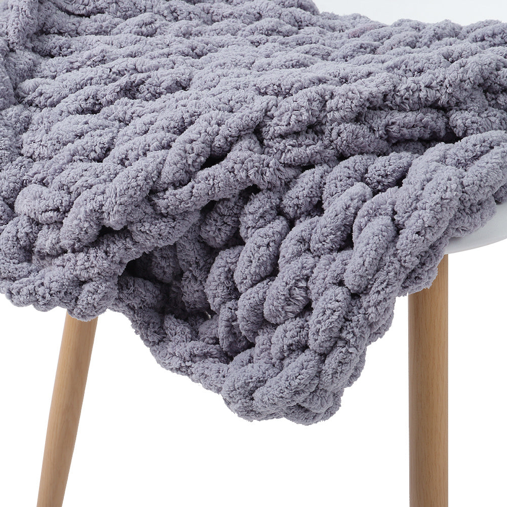 120x150CM Hand Woven Chenille Blanket for Couch and Bed,Grey