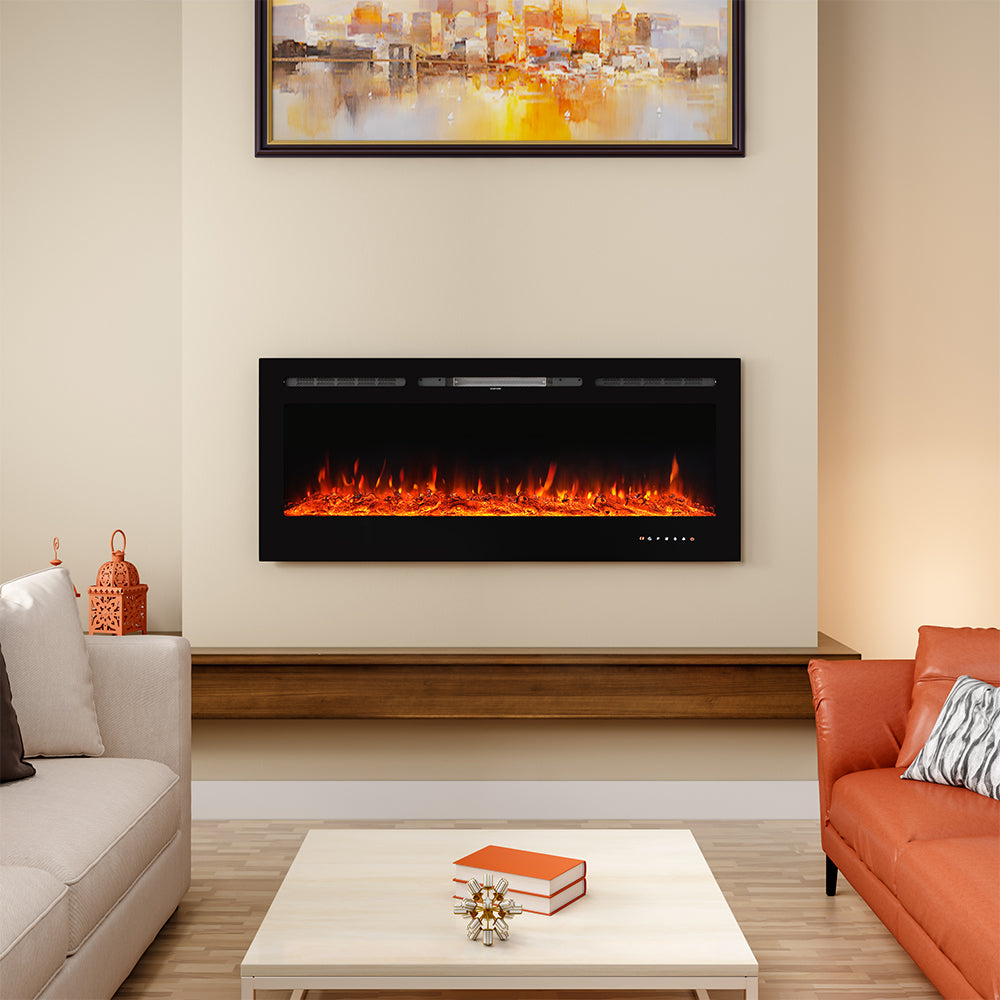 40 Inch LED Electric Fireplace Wall Mounted Wall Insert Heater 9 Flame Colours