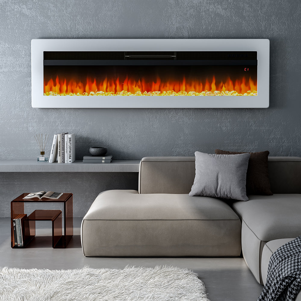 LED Electric Wall Fireplace 9 Flame Colours with Freestanding Leg, White 50inch