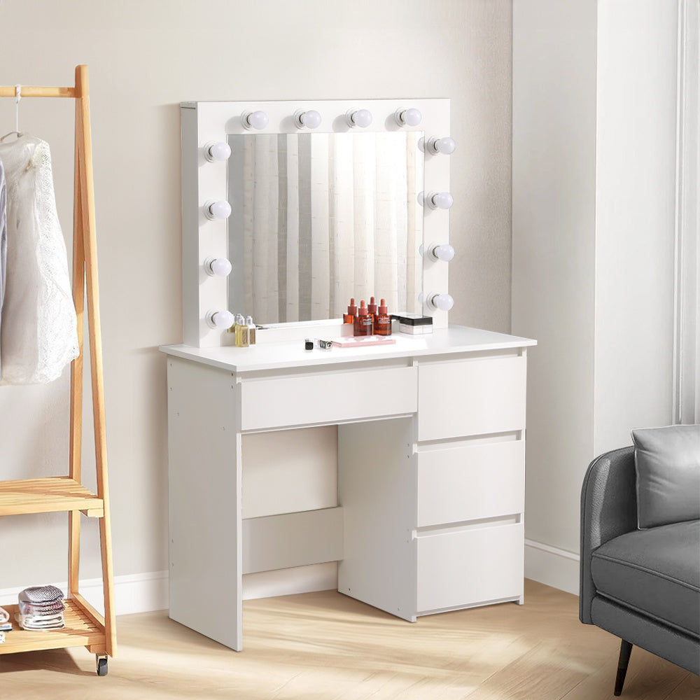 Hollywood Dressing Table with LED Mirror 12 Bulbs and 4 Drawers