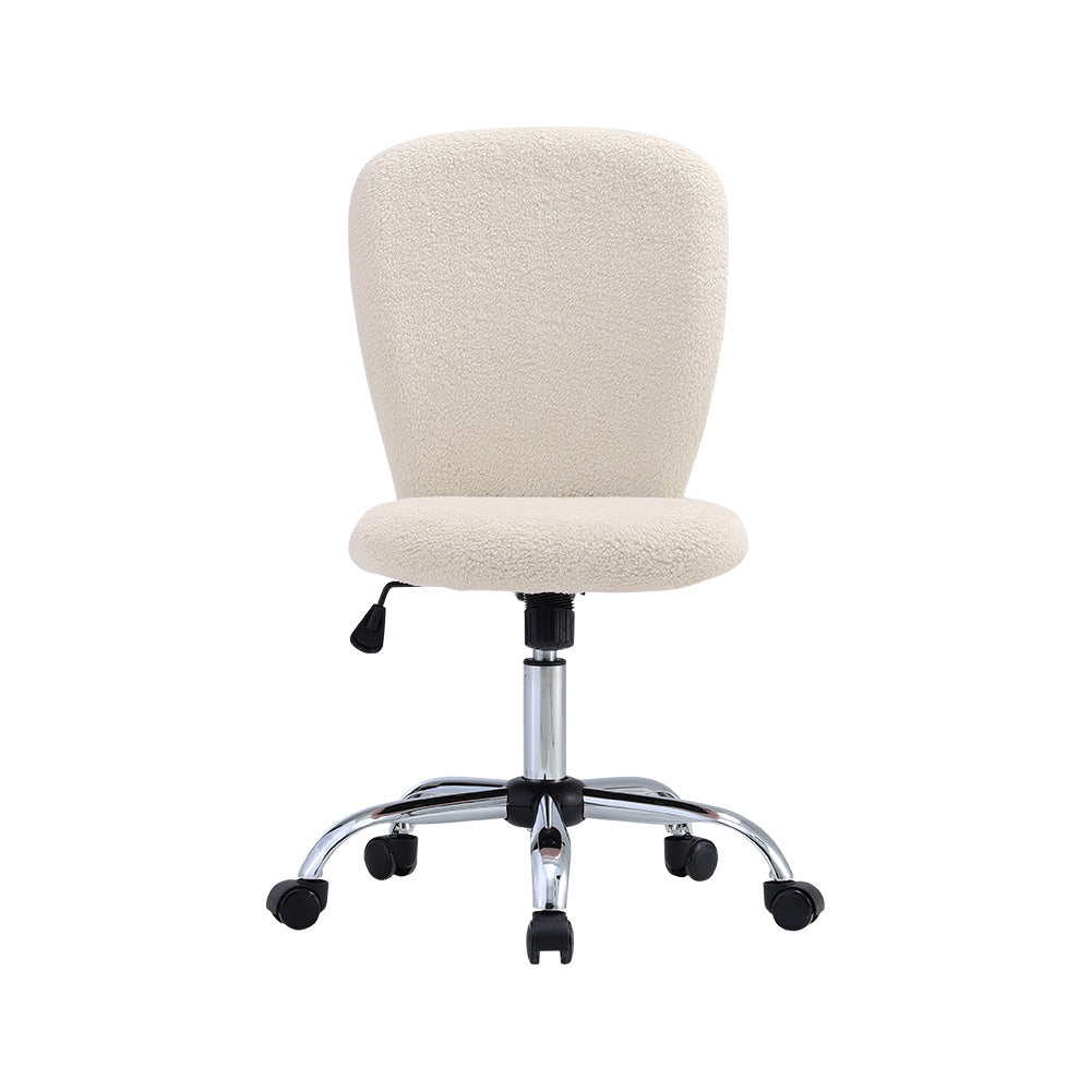 White Plush Office Chair with Wheels No Arms